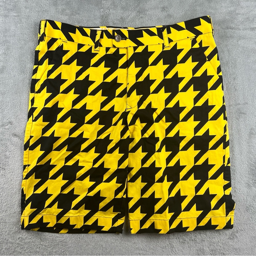 Loudmouth Golf Mens Sz 34 Multicolour Yellow Razzle Dazzle Houndstooth Shorts